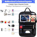 Car Seat Back Organizer with Foldable Table Tray PU Leather Storage Black