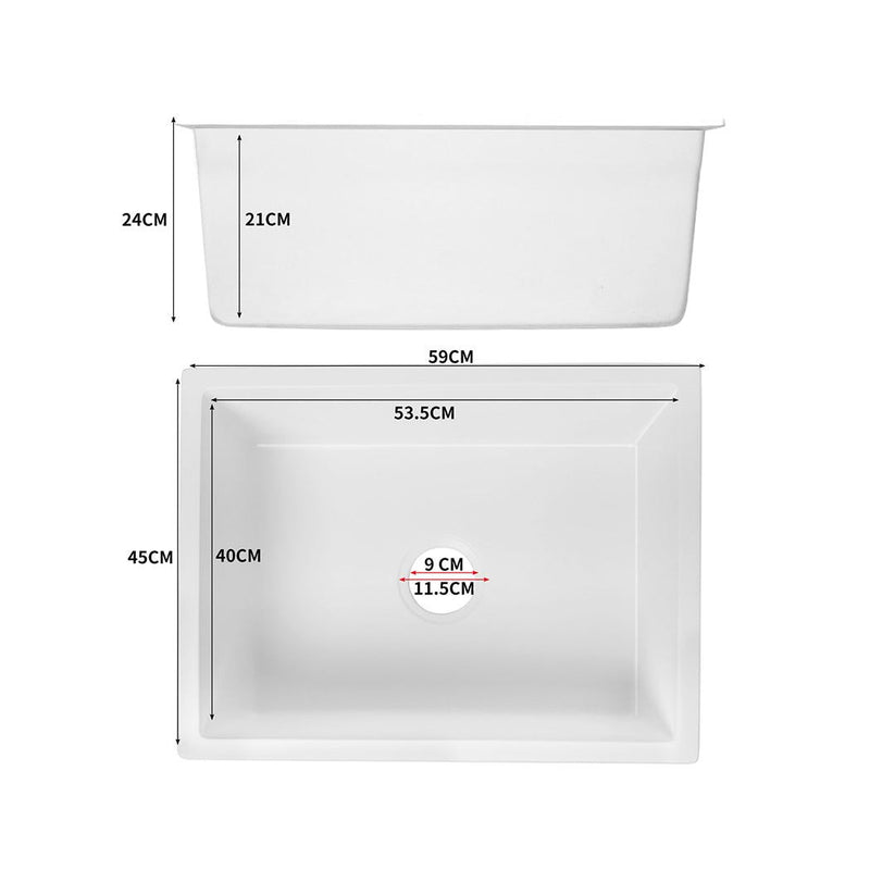 Traderight Group  Granite Kitchen Sink Laundry Stone Sinks Undermount Single Bowl 59cmx45cm White