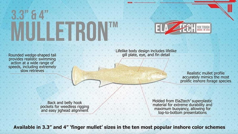 4 Pack of 3.3 Inch Zman Mulletron Unrigged Soft Plastic Fishing Lures