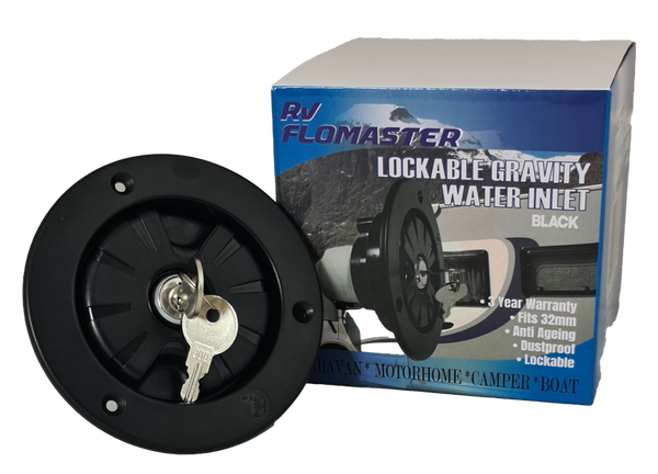 RV Flowmaster Lockable Gravity Water Inlet - Black