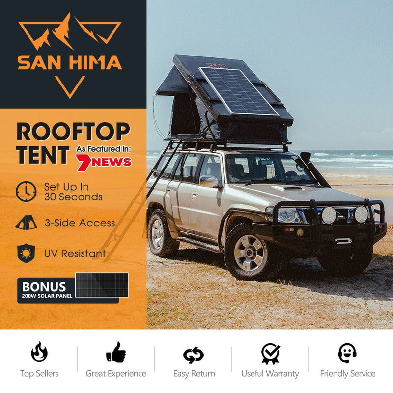 San Hima Kalbarri X Rooftop Tent Hardshell With Ladder 4x4 + 200W Solar Panel