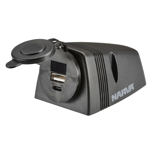 Narva 81156BL Heavy-Duty Surface Mount Dual USB/USB-C Socket