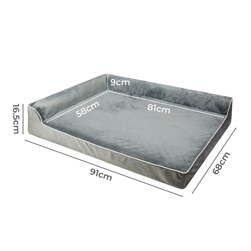 Pawz Orthopedic Dog Bed Memory Foam Cushion Cat Calming Mattress Washable L Grey