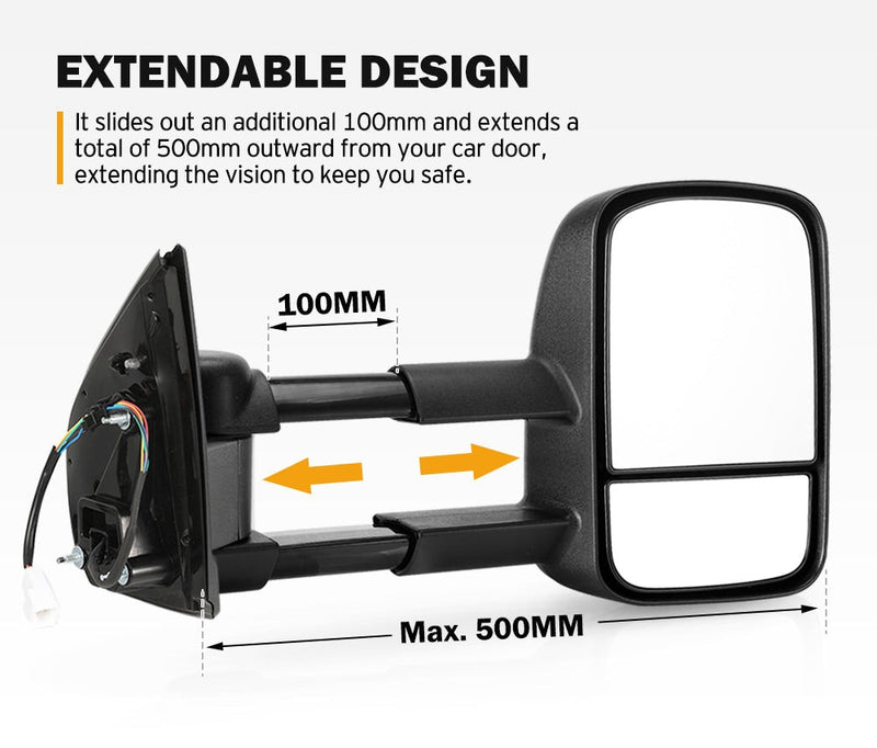 Pair Extendable Towing Mirrors for Holden Colorado7 MY2013-MY2016 Black Pair