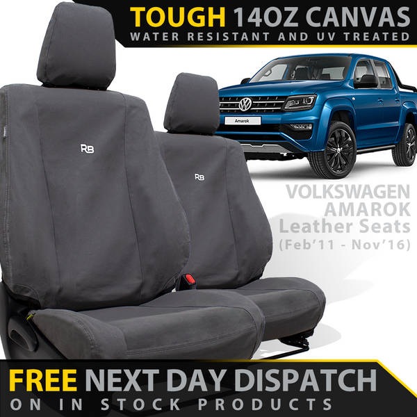 Volkswagen Amarok 2H (Leather Seats) Retro Canvas 2x Front Row Seat Covers (In Stock)
