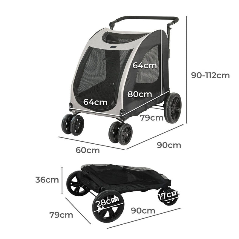 Pawz Pet Dog Stroller Pram Carrier Cat Travel Foldable 4 Wheels 50kg Capacity