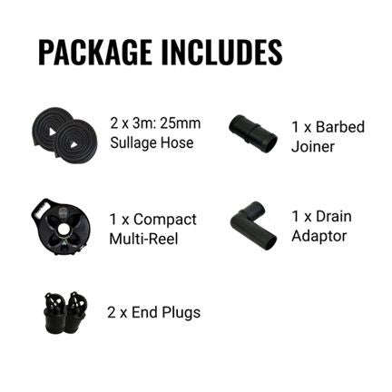 FLAT-OUT 6m Sullage Hose on Black Compact-Reel 25mm