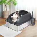 Pawz Stainless-Steel Cat Litter Box Large Semi-Enclosed Pet Toilet Easy Cleaning