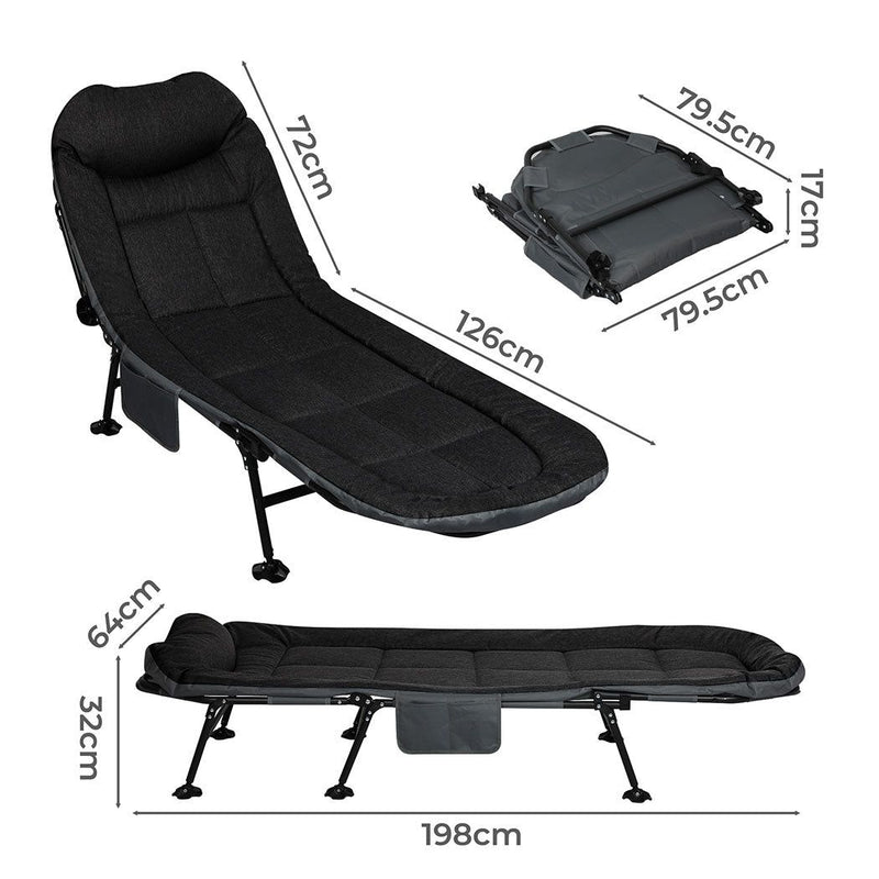 Levede Folding Camping Bed Adjustable Camping Cots Home Office Outdoor Black