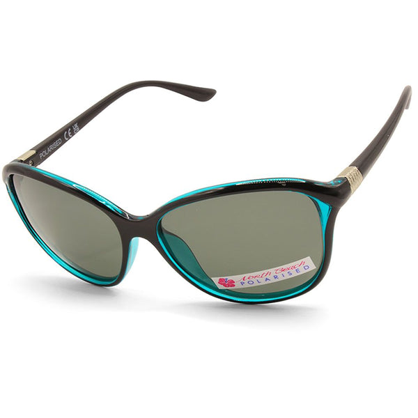North Beach Fifine Black-Green/Green Polarised Women's Fashion Sunglasses