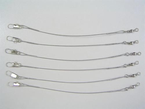 6 x Surecatch 6 Inch x 40lb Clear Wire Fishing Trace with Swivels and Snaps