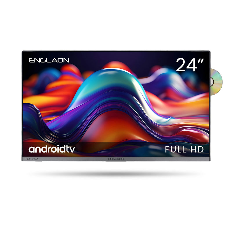 ENGLAON Frameless 24″ Full HD Android Smart 12V TV With Built-in DVD player and Chromecast