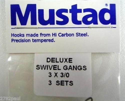 Mustad Pre-Rigged Deluxe Swivel Gang Hooks 3/0 X 3 Sets