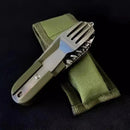 7-in-1 Folding Camping Cutlery Set with Storage Bag Green
