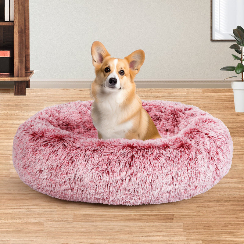 Pawz Pet Bed Cat Dog Donut Nest Calming Mat Soft Plush Kennel Pink L