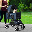 PaWz Large Pet Stroller Dog Cat Carrier Travel Pushchair Foldable Pram Navy