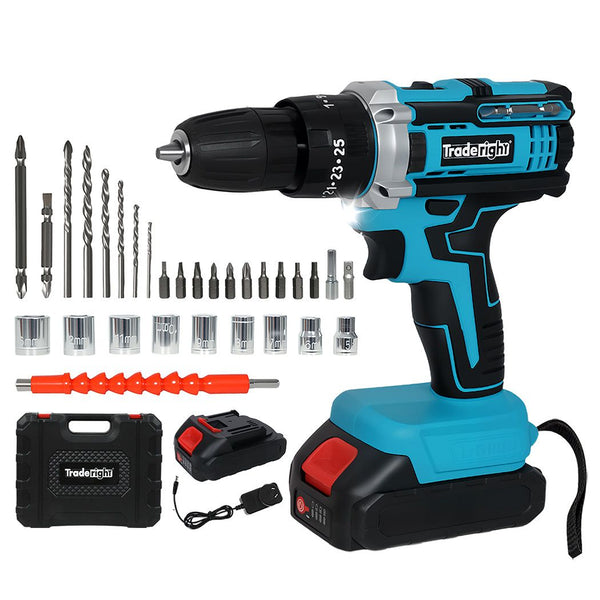 Traderight 21V Cordless Drill Driver Kit Impact Hammer with 2×2.0Ah Batteries