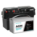 12V 100Ah AGM Battery Outdoor RV Marine 4WD Deep Cycle & W/ Strap Battery Box