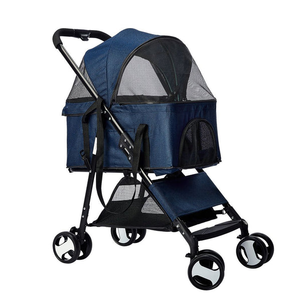 PaWz Large Pet Stroller Dog Cat Carrier Travel Pushchair Foldable Pram Navy