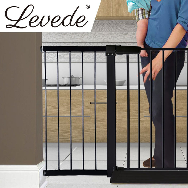 Levede Baby Safety Gate Adjustable Pet Stair Barrier 45cm Door Extension Black