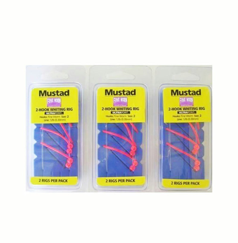 3 x Packets of Mustad Size 2 Fine Worm 2 Hook Whiting Fishing Rigs