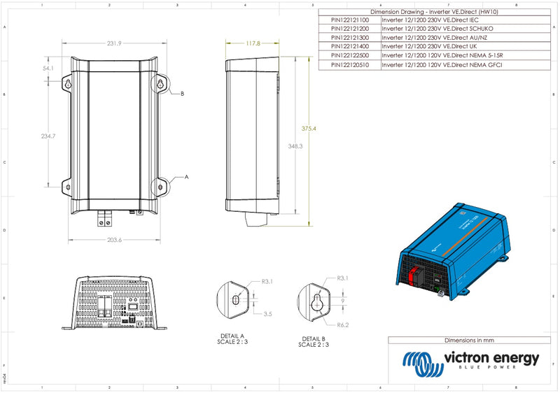 Victron 12V 1200VA Phoenix Inverter 12/1200 VE.Direct AU/NZ