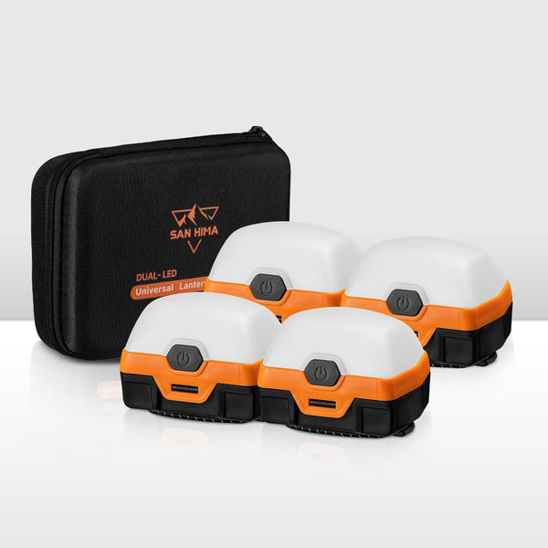 San Hima 4xLED Camping Lantern Light Rechargeable w/ Lithium Battery Amber White