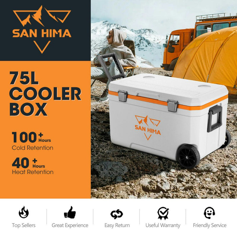 San Hima Cooler Ice Box 75L Portable Trolley Heat Retention For Camping Picnic