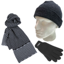 3pc Mens Charcoal Winter Set - Wool Beanie, Knit Scarf & Thinsulate Gloves
