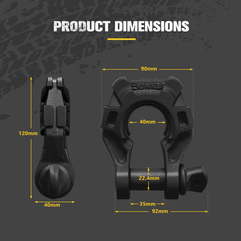 Bunker Indust Pair Bow Shackle 4.75Ton Rated 3/4” D-Ring Black with Isolator