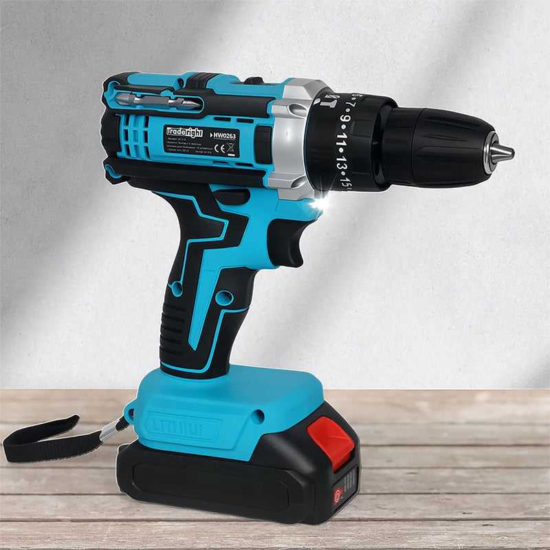 Traderight 21V Cordless Drill Driver Kit Impact Hammer with 2×2.0Ah Batteries