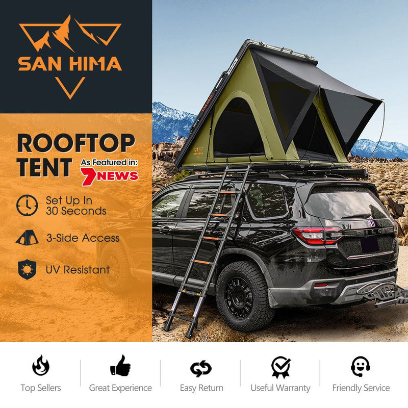San Hima Kalbarri Lite Rooftop Tent Hardshell With Ladder & Rack Camping Olive