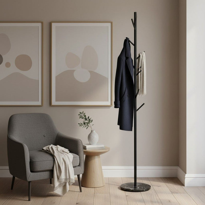 Levede Coat Rack Hat Clothes Stand Hanger Garment Hook Tree Rail Organizer Black