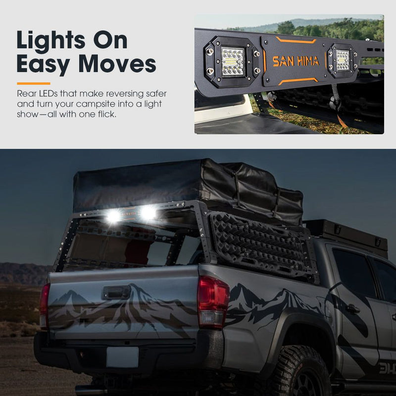 San Hima Universal Ute Tub Rack Steel 3mm + Pair Recovery Tracks Board Black