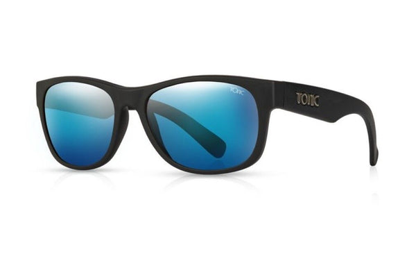 Tonic Wave Polarised Sunglasses with Glass Blue Mirror Lens and Black Frame