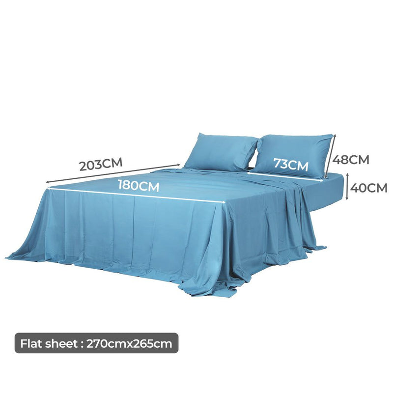 Dreamz Bamboo Sheet Set Fitted Pillowcase King Size Blue 4Pcs Set