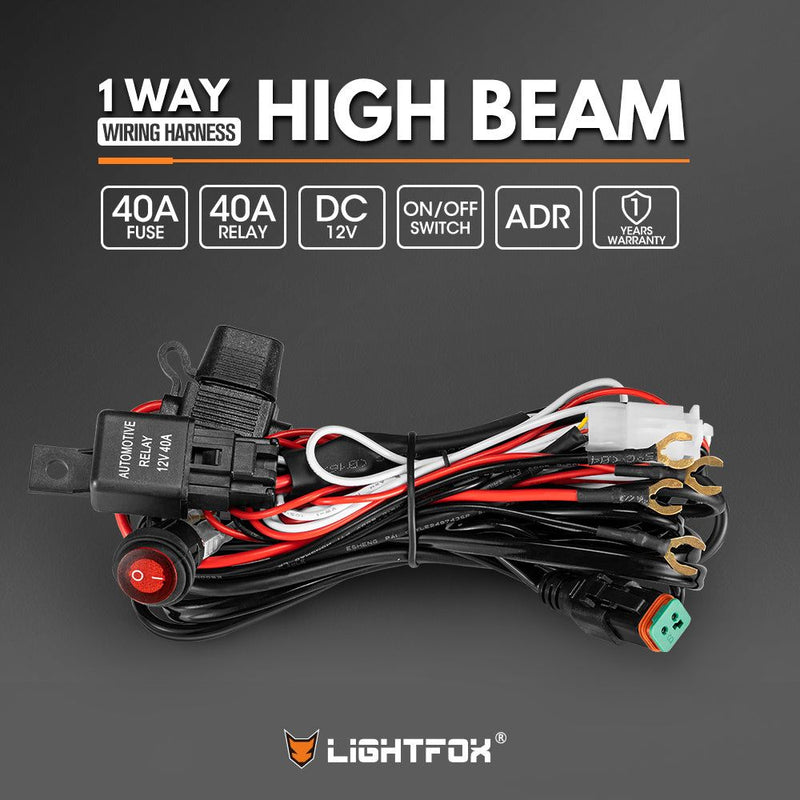 Lightfox 1 Way High Beam Wiring Harness w/ DT 2-Pin Connector For LED Light Bar