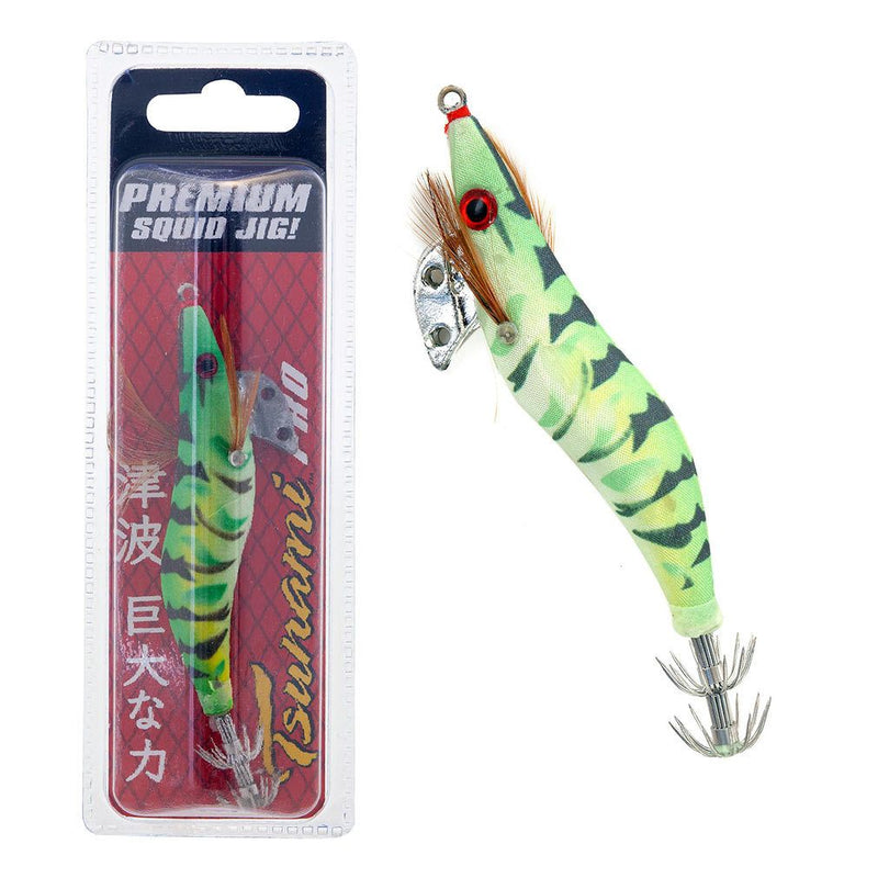 3.5 Inch Tsunami Pro Squid Jig Lure with Holographic Red Eyes - Fish Skin Green