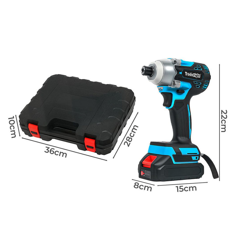 Traderight 21V Cordless Brushless Impact Driver 2 Battery 1/4" Electric Wrench