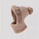 Anime-Inspired Winter Ear Protection Beanie Hat Scarf Combo - Khaki