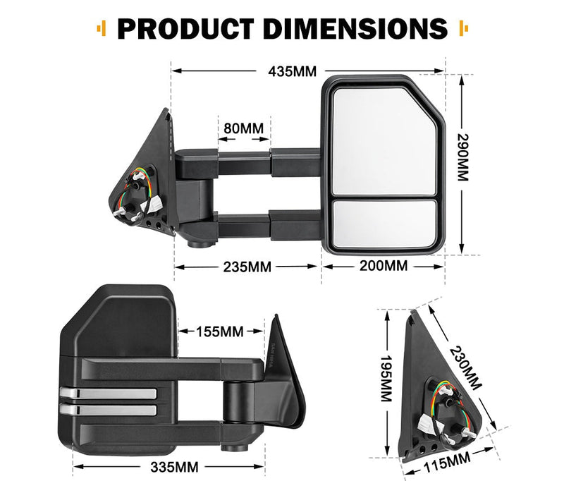 SAN HIMA Pair Extendable Towing Mirrors for NISSAN PATROL GU/Y61 1997-2016