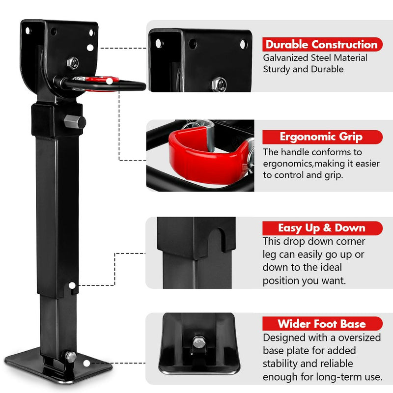 Drop Down Legs 440MM- 560MM Trailer Steel Legs Caravan Corner 1200LBS Black