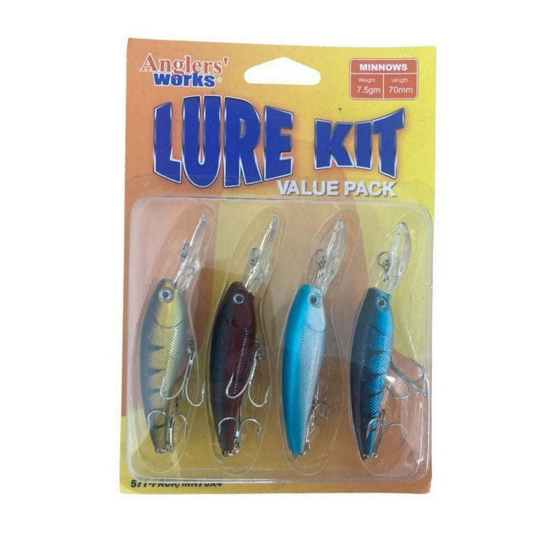 4 Pack of Anglers Works Assorted 70mm Hard Body Minnow Fishing Lures