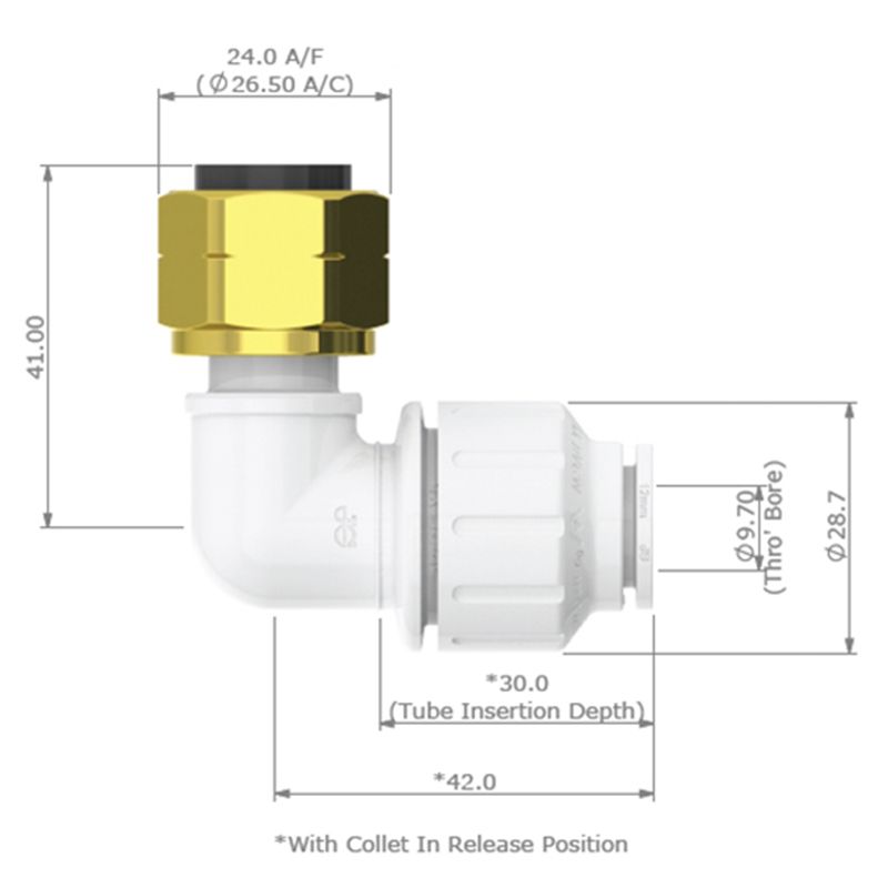 John Guest Watermark 12mm Bent Tap Connector - PEMBTC1214