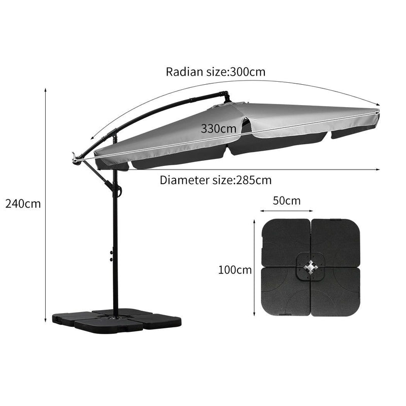 Mountview 3m Cantilever Umbrella Outdoor Umbrellas Beach Garden Patio Base Stand