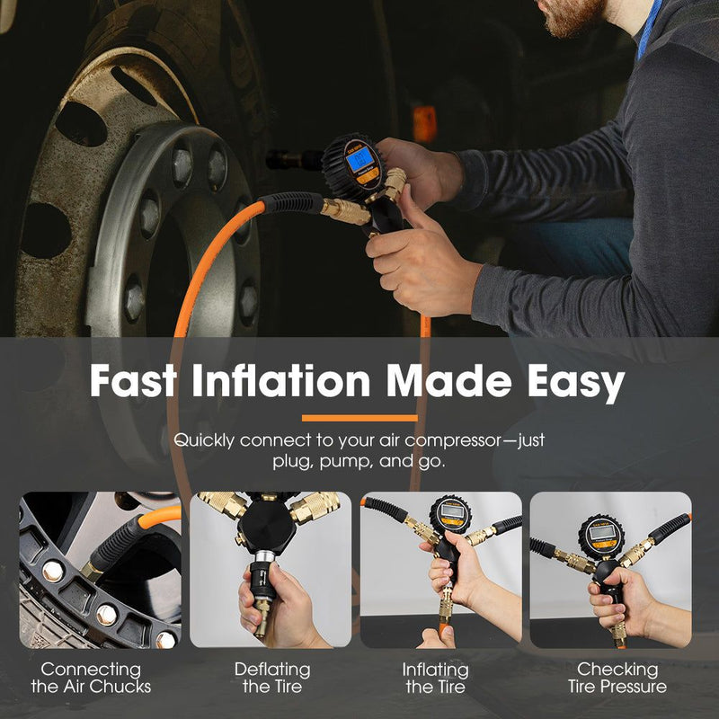 San Hima 4-Way Digital Tyre Inflator Car Air Compressor 250 PSI Tire Gauge Hose