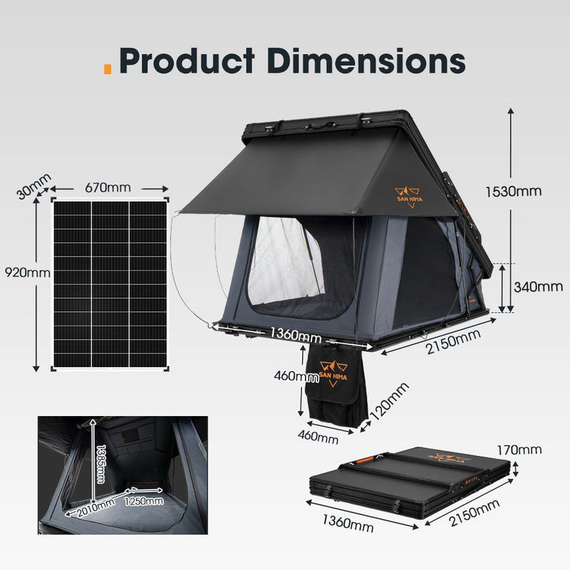 San Hima Kalbarri X Rooftop Tent Hardshell With Ladder 4x4 + 130W Solar Panel