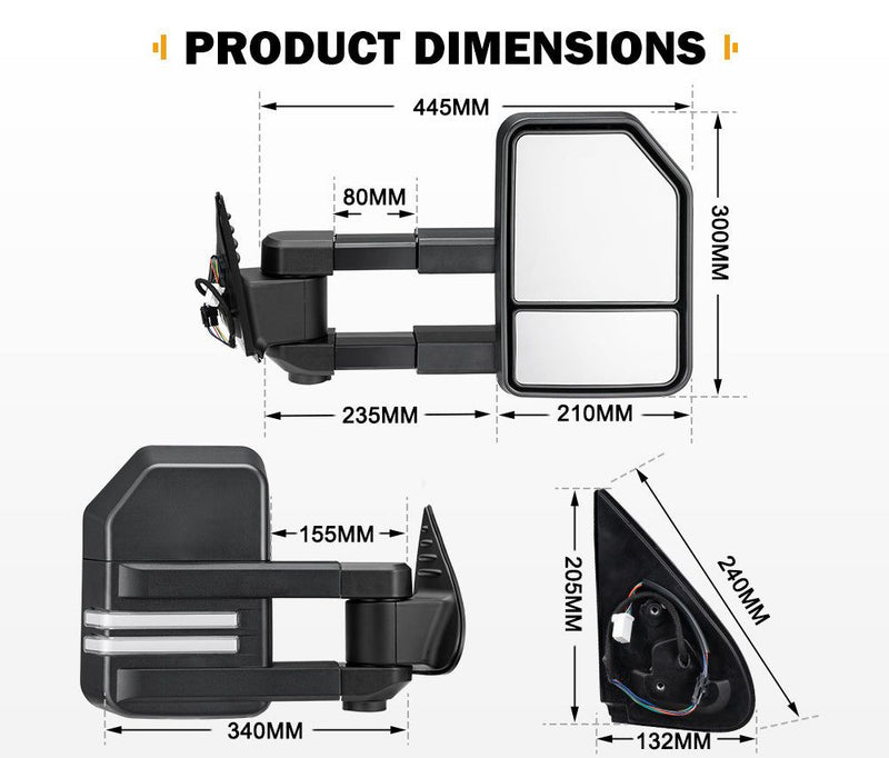 SAN HIMA Extendable Towing Mirrors Gen2 for Toyota Hilux 2015-Current N80