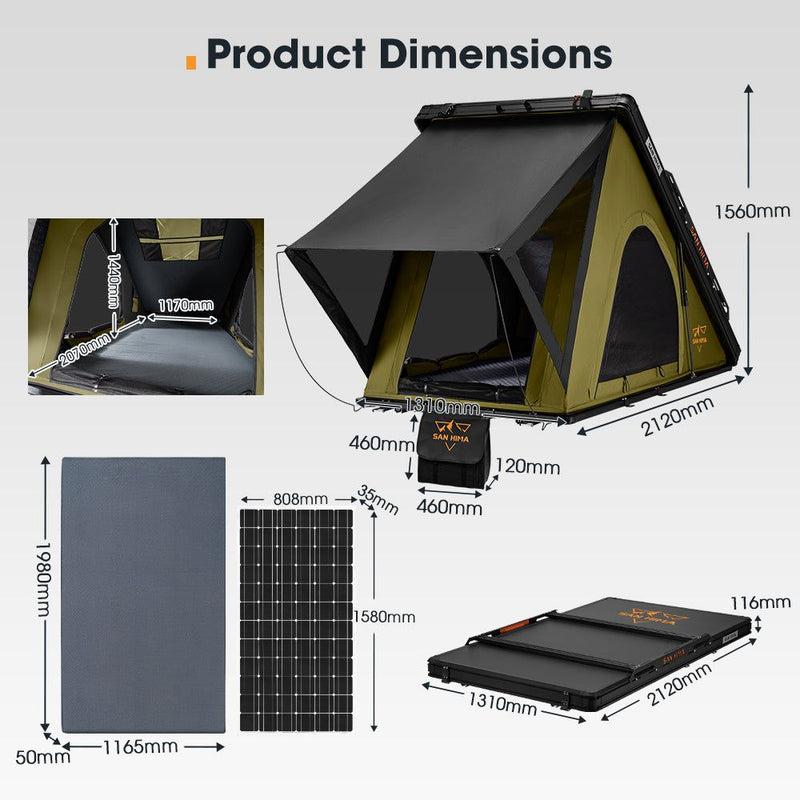 San Hima Kalbarri Lite Rooftop Tent Hardshell Olive+250W Solar Panel+Ladder&Rack