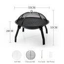 Outdoor Charcoal Fire Pit Portable Iron Fire Bowl with Folding Legs Black